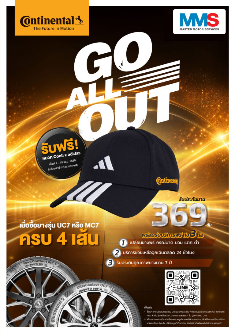 เมื่อซื้อยาง CONTINENTAL รุ่น UC7 หรือ MC7 ครบ 4 เส้น รับฟรี หมวก Conti x Adidas